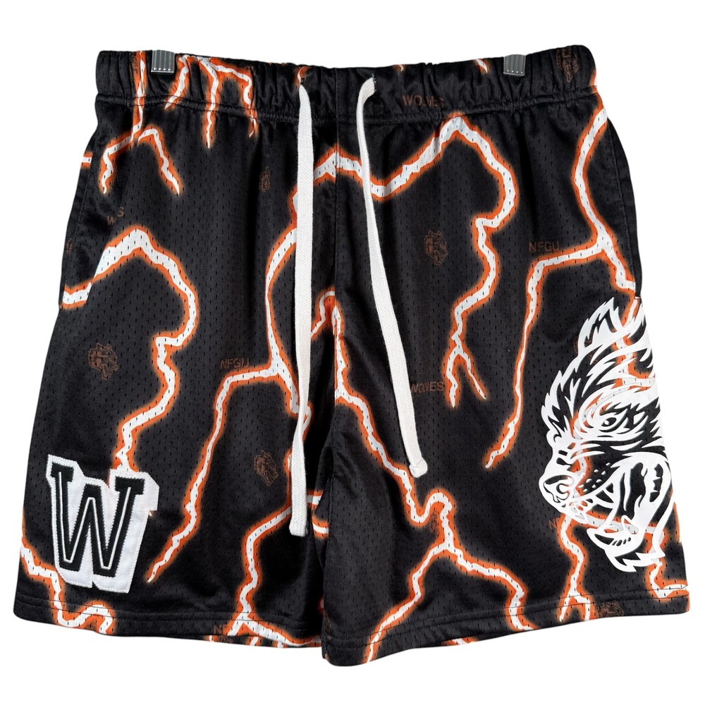 Darc Sport Wolves Lightning Mesh Gym Shorts Mens M Black Orange Limited Edition